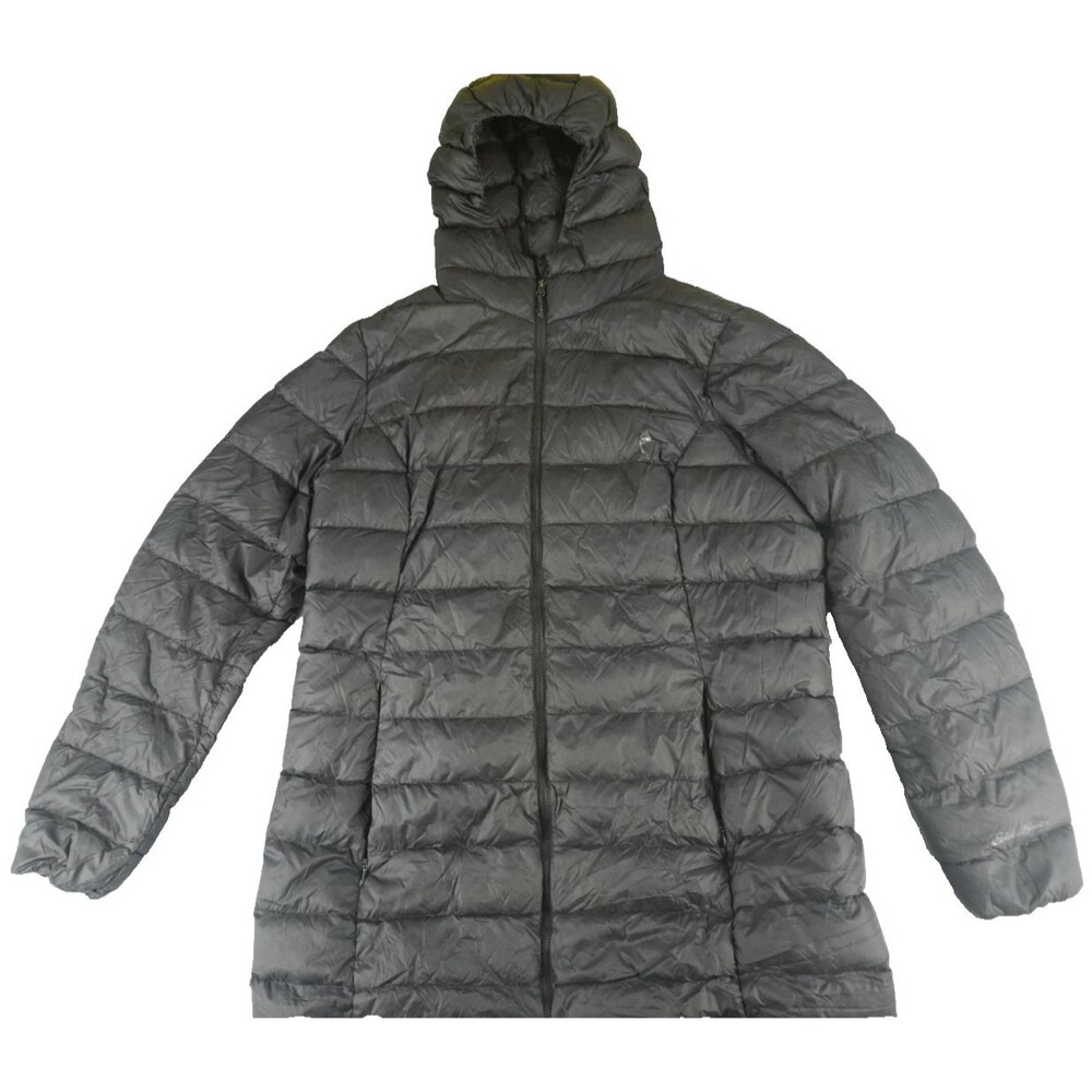 Eddie Bauer CirrusLite Down Parka Women Medium Black EB650 Fill DWR Hood Cozy
